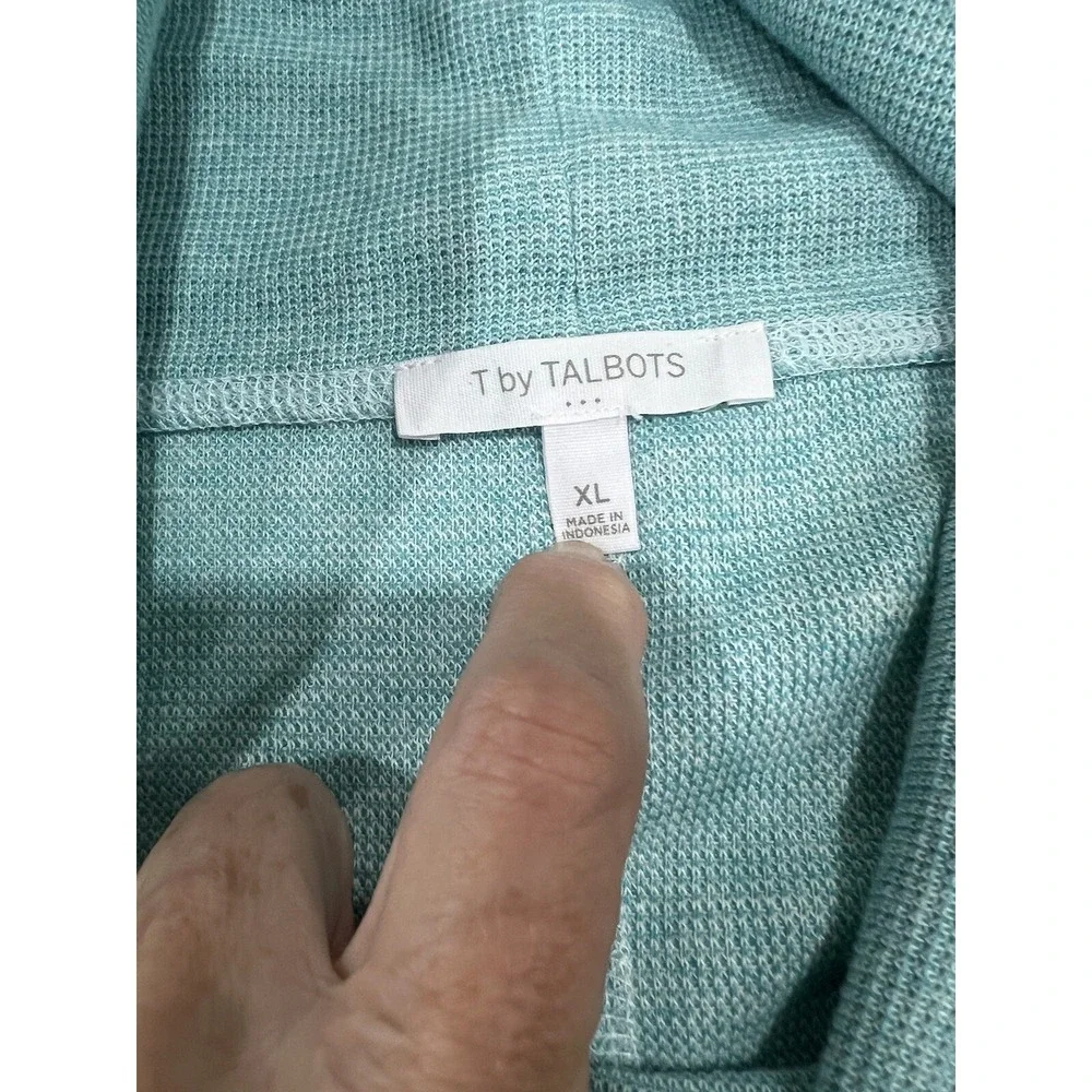 T by Talbot's Teal/Gray Colorblock Cowl Neck Pullover Tunic Top Size XL EUC